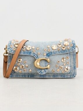 Coach Tabby 26 Denim Shoulder Bag Crystal Embellished Blue Gold Crossbody NWT